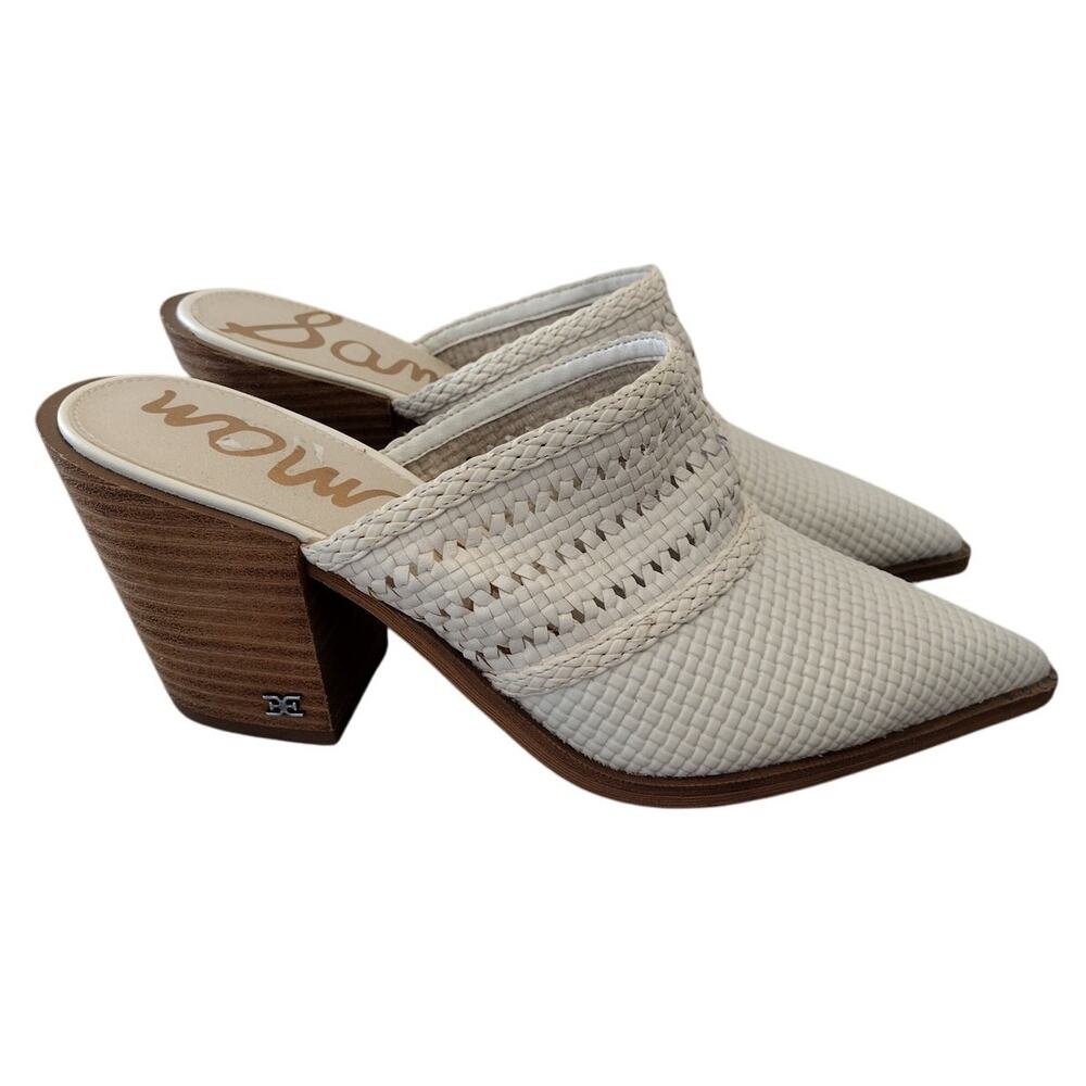 Sam Edelman NWOT Lillianna Ivory White Woven-Leather Pointed-Toe Heeled Mule 8.5